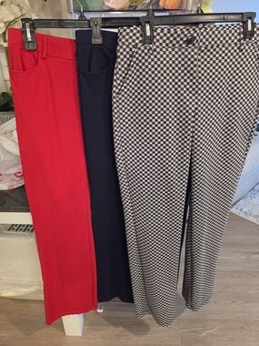 Tapata, 3 Pants Set - Red, Navy & Black/White Houndstooth (Cat Print)